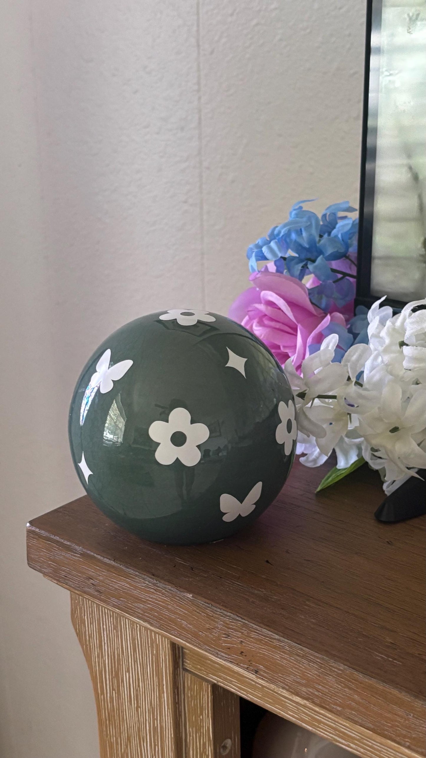 Globe Home Decor - Cute Green Spring Statue with Flowers, Butterfly, and Stars Design | Unique Whimsical Room Decor Design | Gift for room