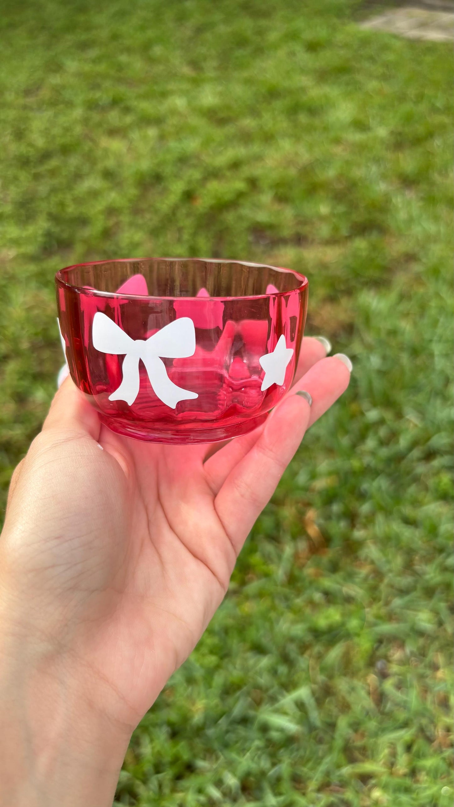 Pink Rasberry Bowl - Cute Home Decor with Bow and Stars Design | Coquette Room Decor | Cute Small Gift