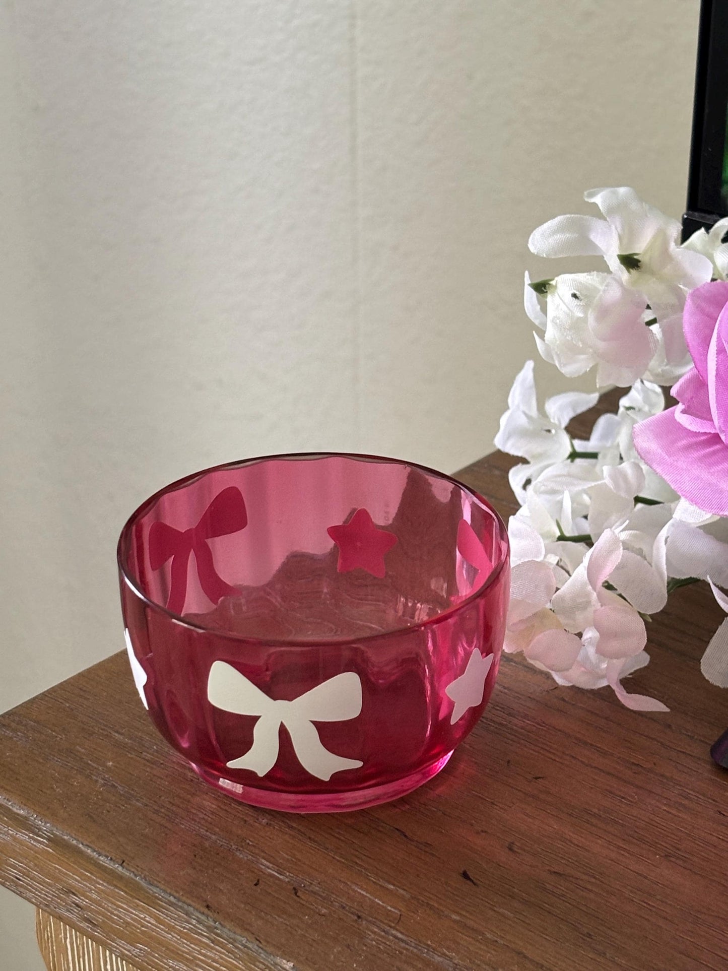 Pink Rasberry Bowl - Cute Home Decor with Bow and Stars Design | Coquette Room Decor | Cute Small Gift