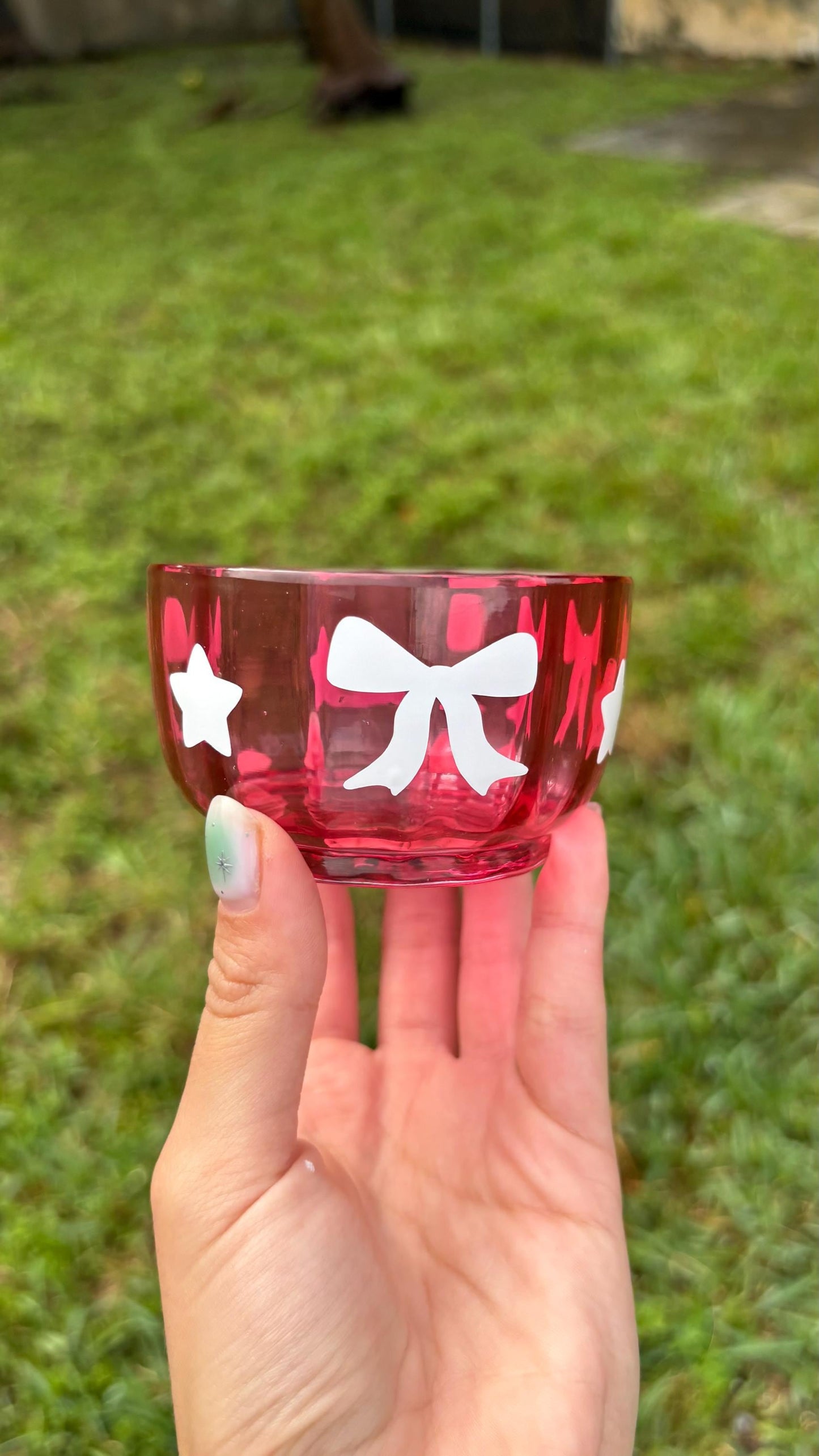 Pink Rasberry Bowl - Cute Home Decor with Bow and Stars Design | Coquette Room Decor | Cute Small Gift