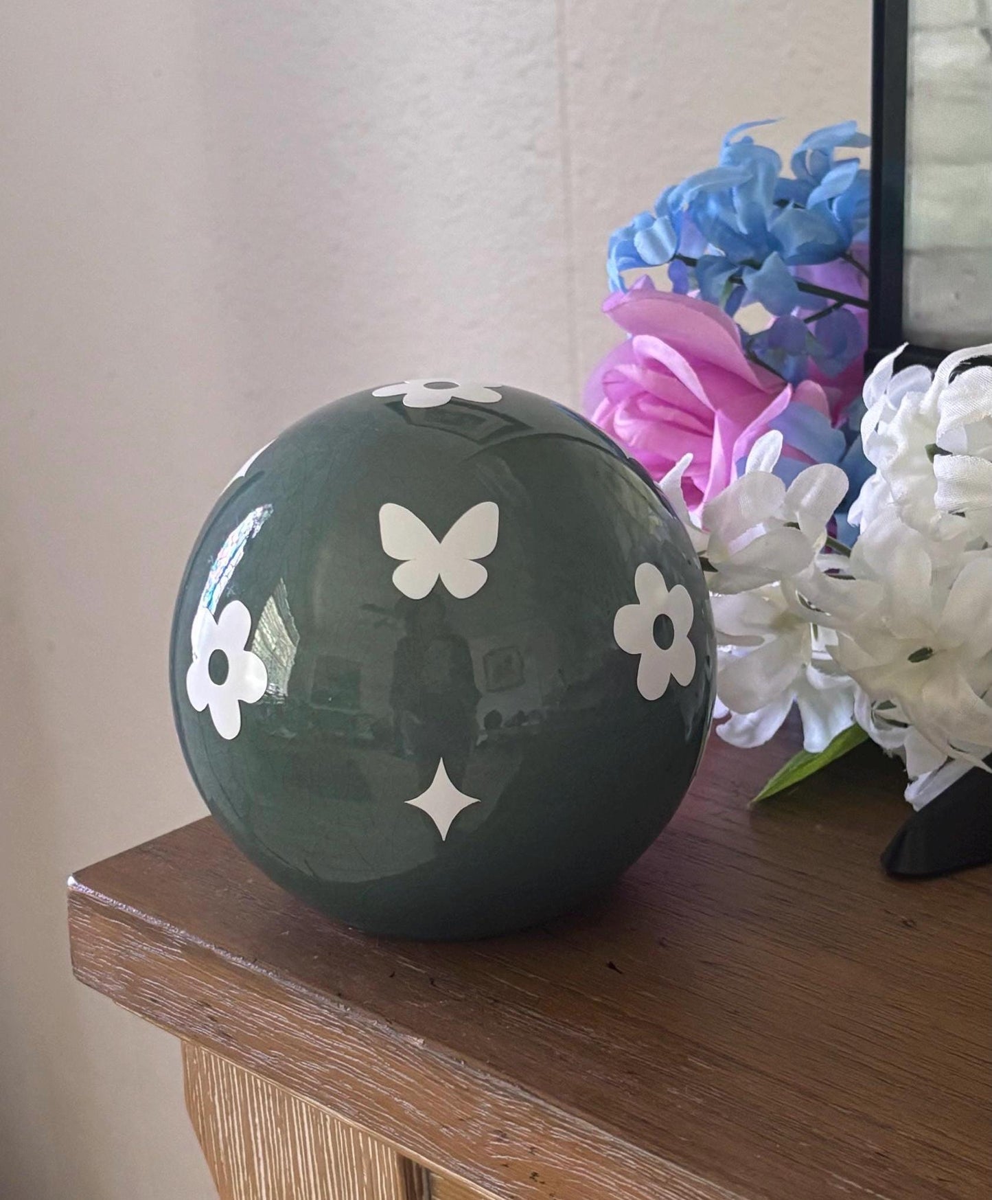 Globe Home Decor - Cute Green Spring Statue with Flowers, Butterfly, and Stars Design | Unique Whimsical Room Decor Design | Gift for room