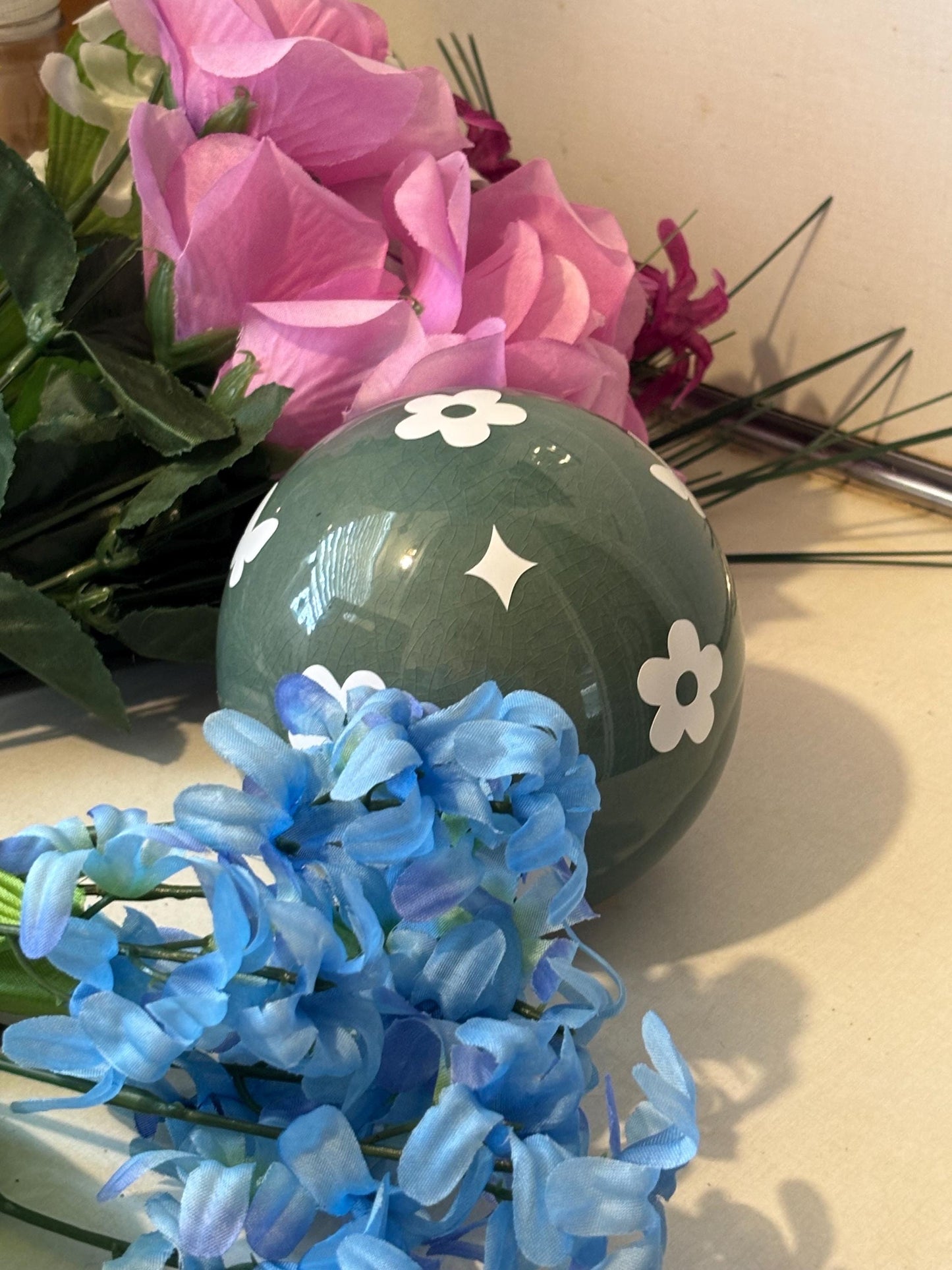 Globe Home Decor - Cute Green Spring Statue with Flowers, Butterfly, and Stars Design | Unique Whimsical Room Decor Design | Gift for room