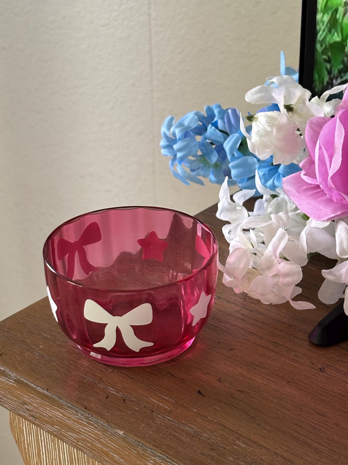 Pink Rasberry Bowl - Cute Home Decor with Bow and Stars Design | Coquette Room Decor | Cute Small Gift