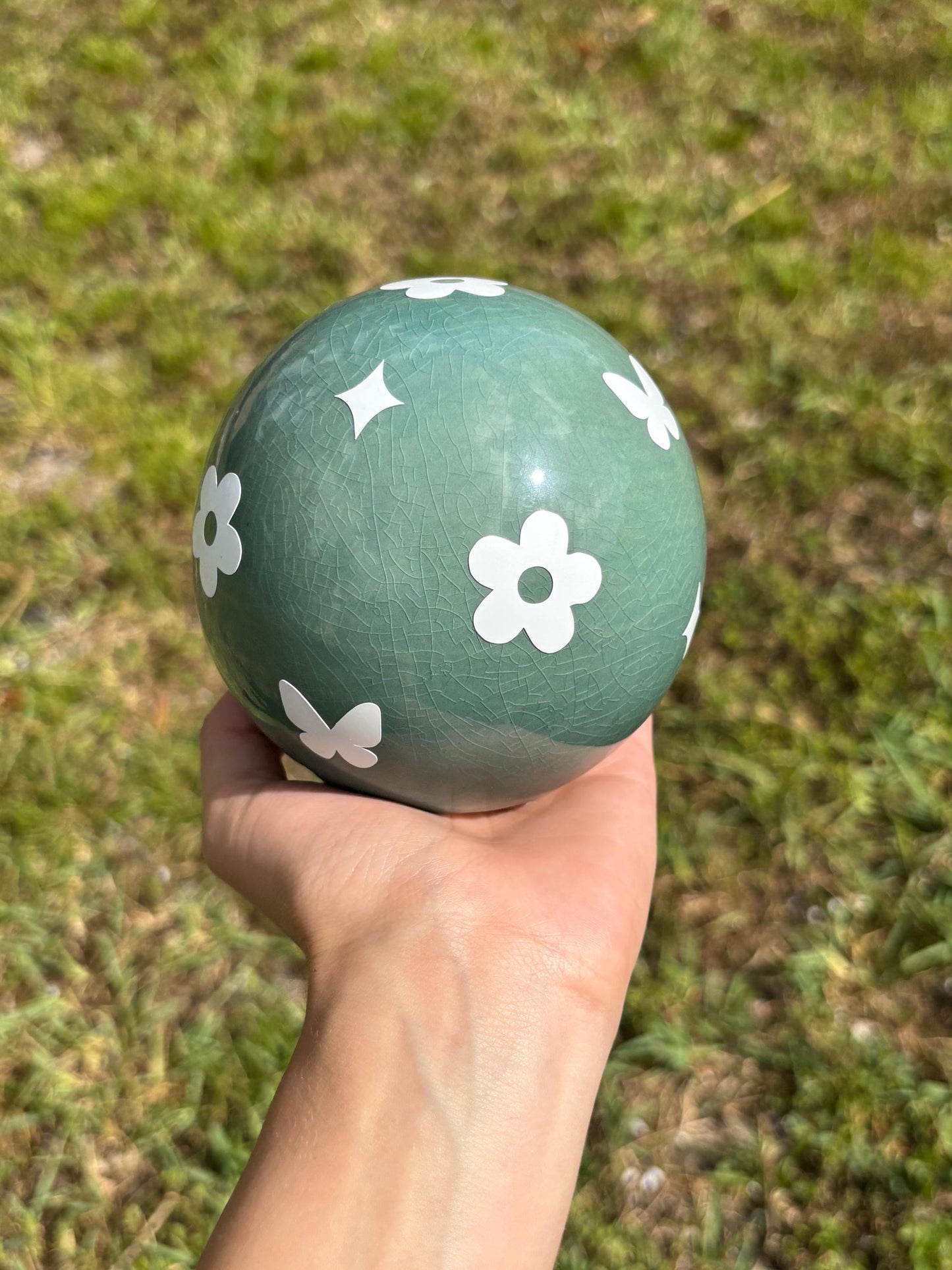 Globe Home Decor - Cute Green Spring Statue with Flowers, Butterfly, and Stars Design | Unique Whimsical Room Decor Design | Gift for room