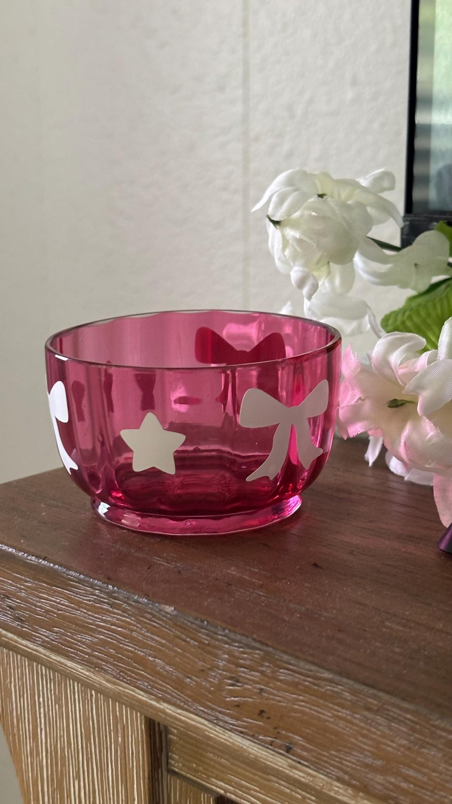 Pink Rasberry Bowl - Cute Home Decor with Bow and Stars Design | Coquette Room Decor | Cute Small Gift