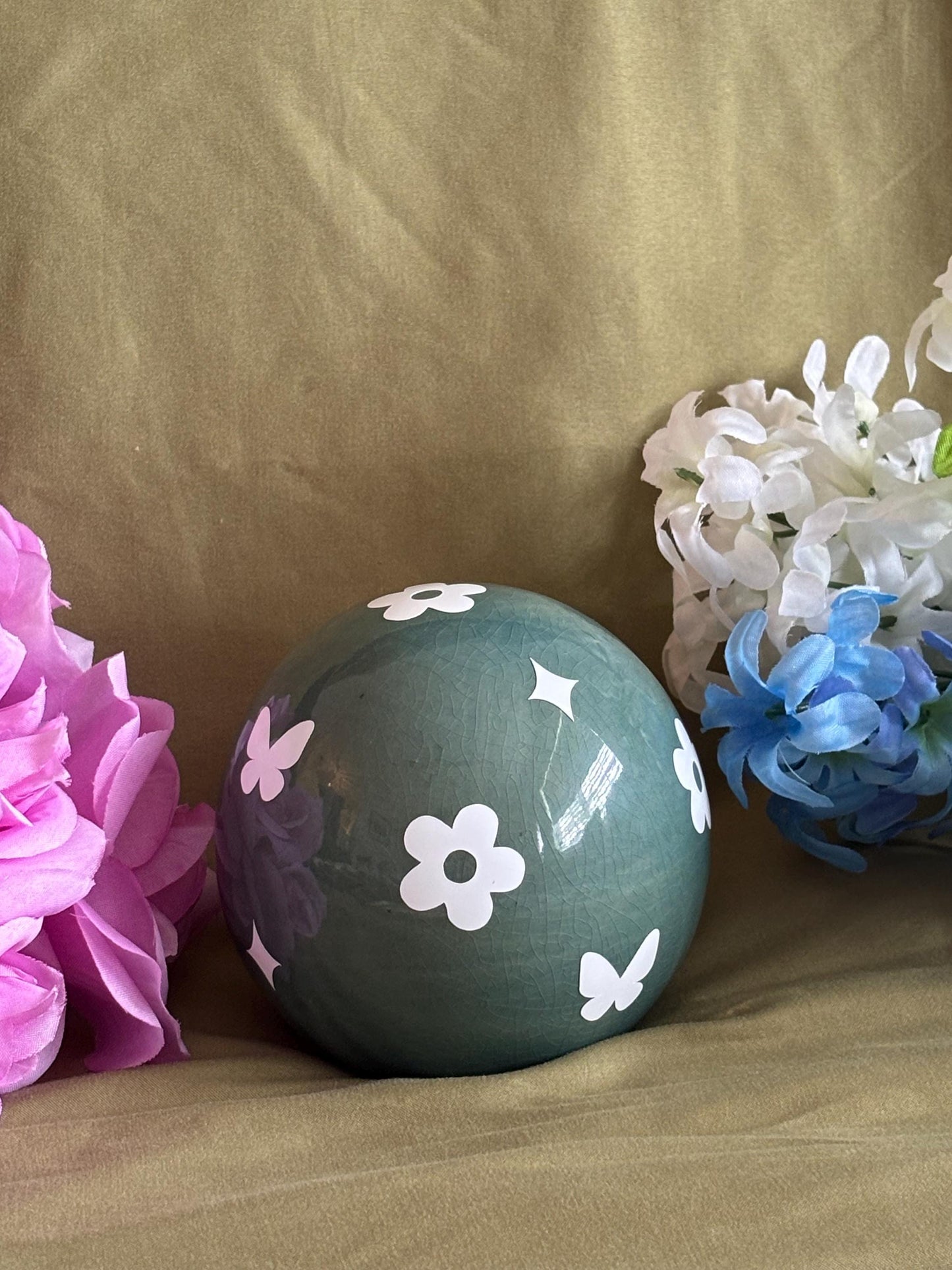 Globe Home Decor - Cute Green Spring Statue with Flowers, Butterfly, and Stars Design | Unique Whimsical Room Decor Design | Gift for room