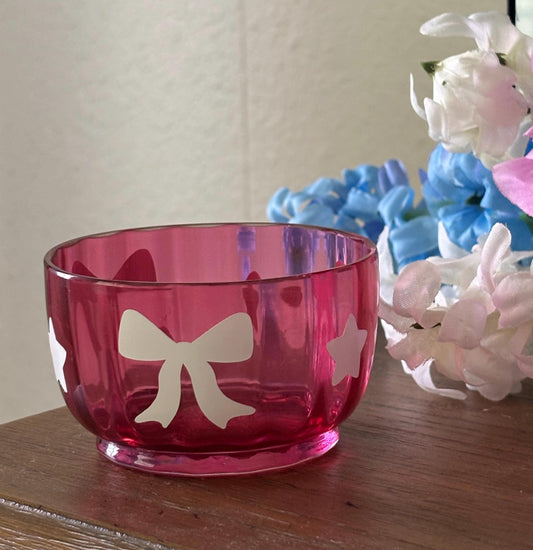 Pink Rasberry Bowl - Cute Home Decor with Bow and Stars Design | Coquette Room Decor | Cute Small Gift