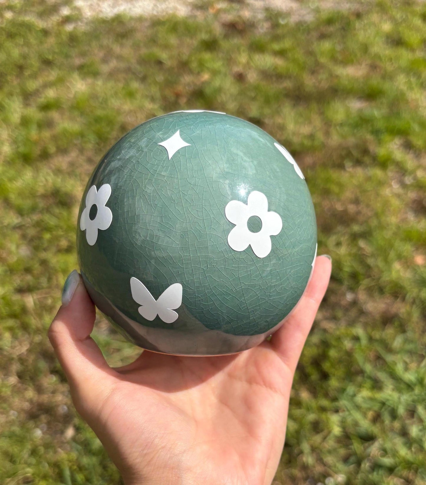 Globe Home Decor - Cute Green Spring Statue with Flowers, Butterfly, and Stars Design | Unique Whimsical Room Decor Design | Gift for room