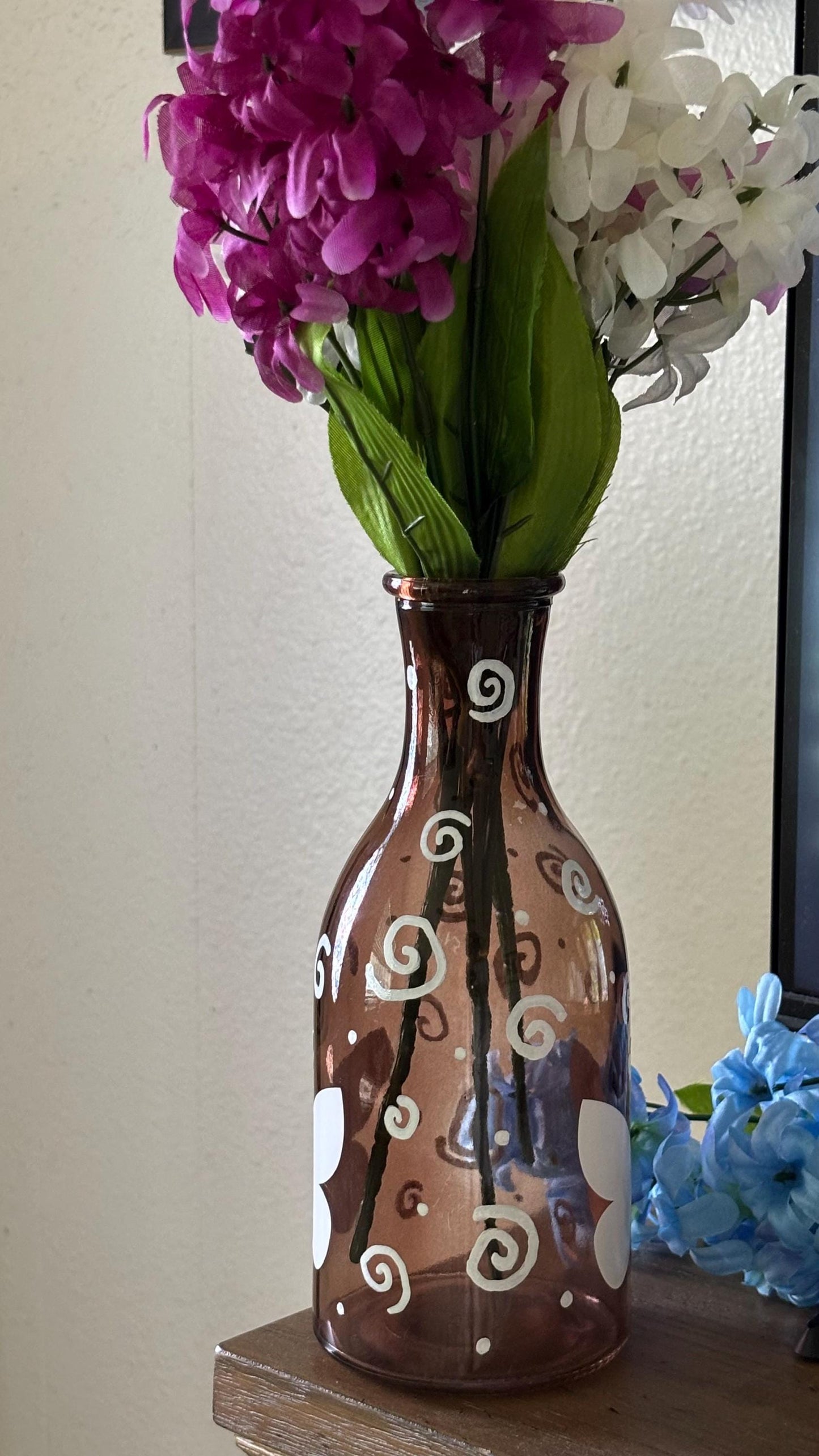 Brown Vase - Cute Spring Home Decor with Flowers Swirl Design and Butterfly | Unique Whimsical Room Decor Design