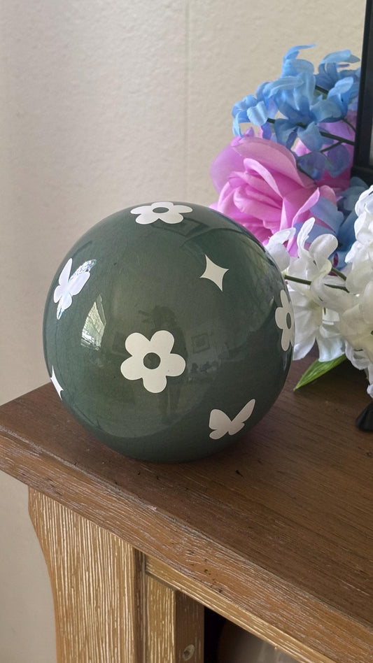 Globe Home Decor - Cute Green Spring Statue with Flowers, Butterfly, and Stars Design | Unique Whimsical Room Decor Design | Gift for room