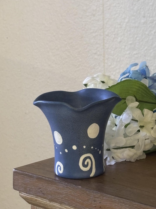 Blue Vase - Whimsical Home Decor Vintage Unique One of a Kind with Moon and Celestial Patterns